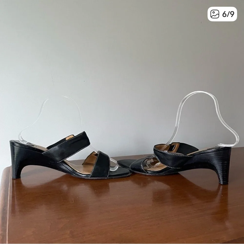 Nordstrom Black Leather Double Strap Slides - Picture 6 of 9